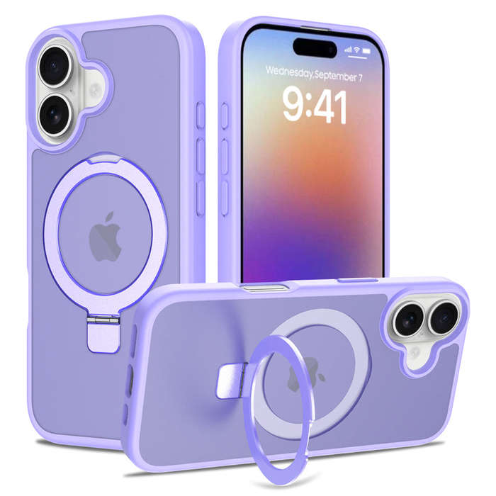 Liquid Silicone Skin Feel Magnetic Anti-drop Case with Stand for iPhone 17 Purple