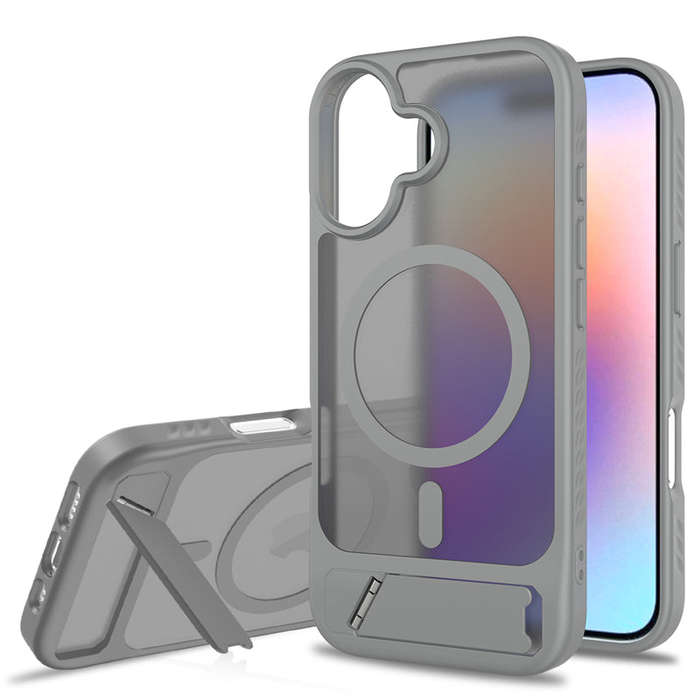 Skin Feel Magnetic Anti-drop with Adjustable 45° Stand TPU + PC Case for iPhone 17 Gray