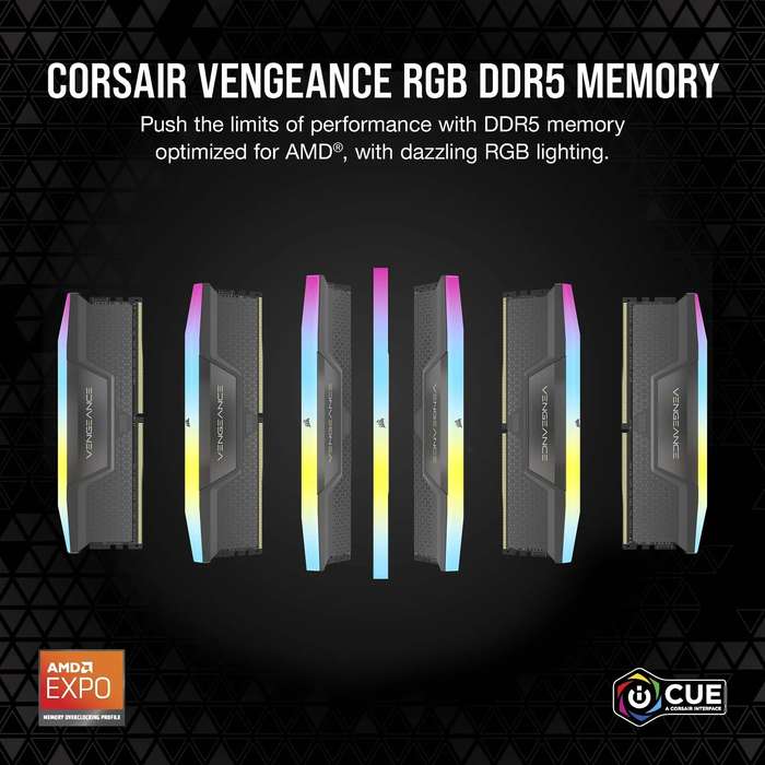 Corsair VENGEANCE RGB DDR5 32GB (2x16GB) DDR5 6000 CL36-44-44-96 1.4V  Intel XMP and AMD EXPO Mem...