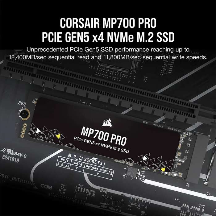 Corsair MP700 PRO 2TB M.2 NVMe PCIe Gen. 5 x4 SSD (no heatsink); Read Up To 12 400MB/s; Write up ...