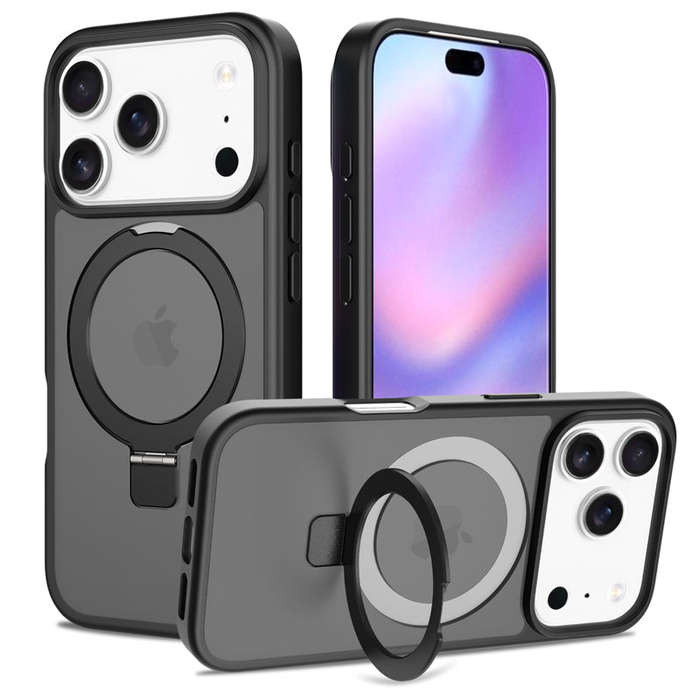 Liquid Silicone Skin Feel Magnetic Anti-drop Case with Stand for iPhone 17 Pro Black