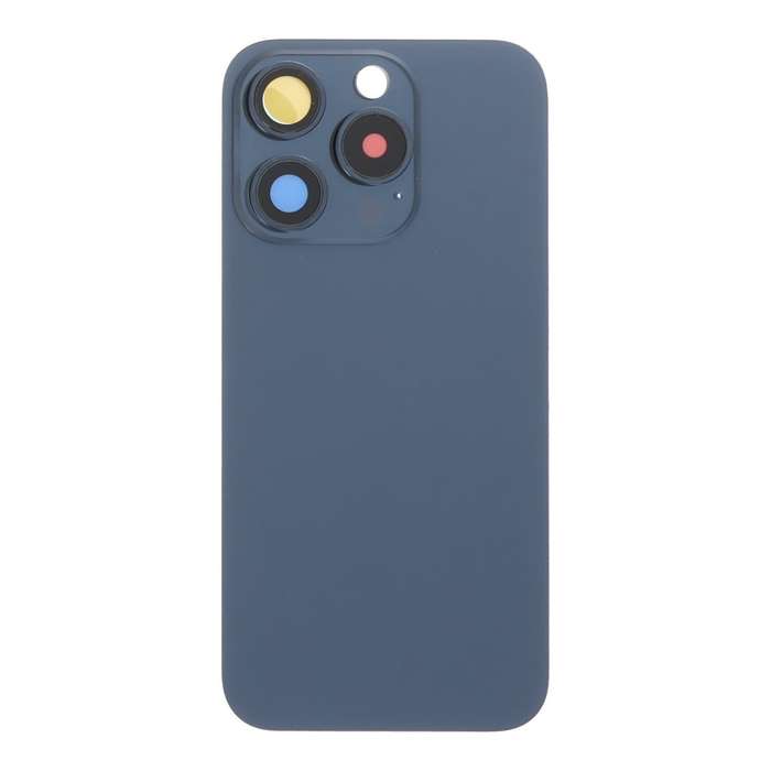 Battery Door + Back Camera Lens and Bezel with Magnetism Ring+Metal Plate for iPhone 15 Pro Blue ...