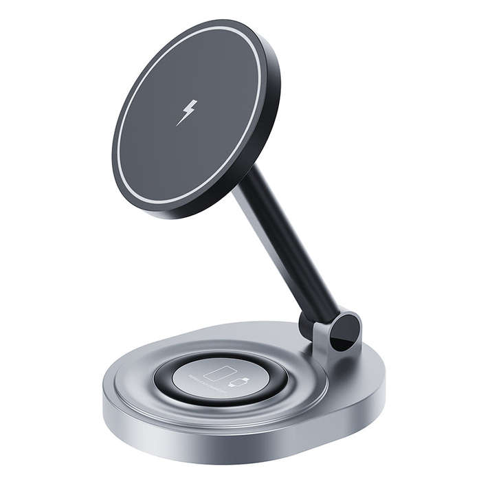 W14 15W 2 In 1 Foldable Magnetic Wireless Charger Stand for iPhone 12-15 Series/Airpods/Apple Wat...