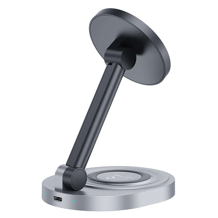 W14 15W 2 In 1 Foldable Magnetic Wireless Charger Stand for iPhone 12-15 Series/Airpods/Apple Wat...
