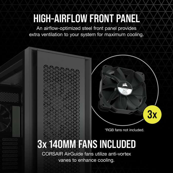 7000D Airflow Black Tempered Glass Mid-Tower; 6x 3.5'' |  4x 2.5'' Drive Bays ; 480mm Radiator Co...