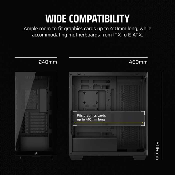 3500X Tempered Glass Black Mid-Tower PC Case; 2x 3.5'' |  2x 2.5'' Drive Bays; Up to 360mm Radiat...