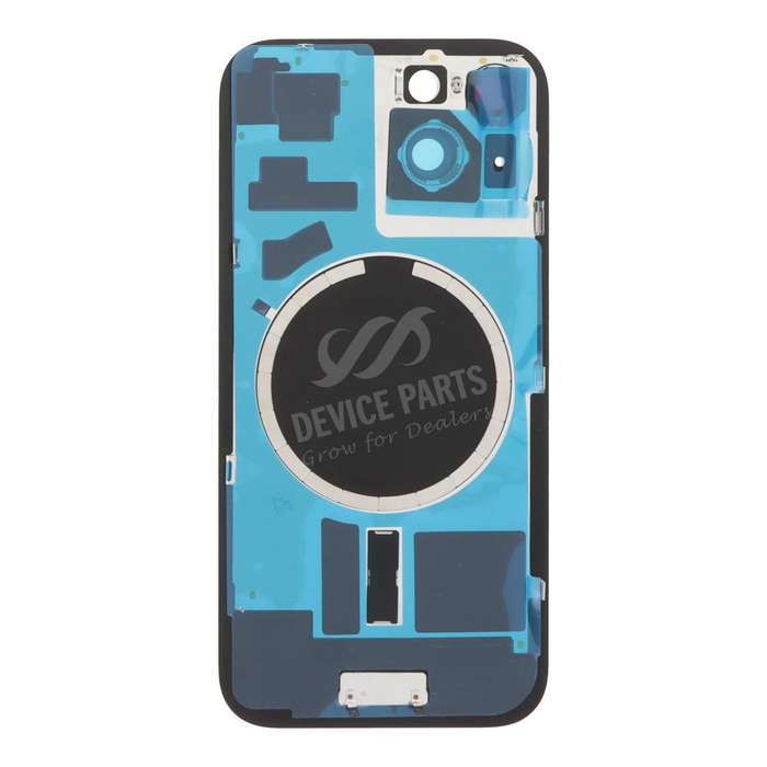 Battery Door + Back Camera Lens and Bezel with Magnetism Ring+Metal Plate for iPhone 15 Black HQ