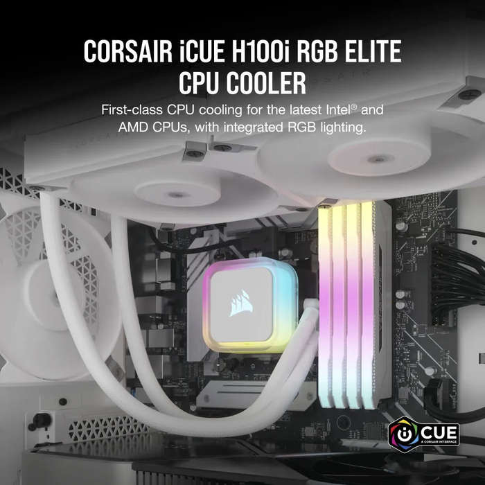 Corsair iCUE H100i ELITE RGB 240mm Liquid CPU Cooler - White AMD: AM5; AM4; sTRX4; sTR5 | Intel L...