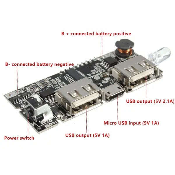 Dual USB 5V 1A 2.1A Mobile Power Bank Charger Module