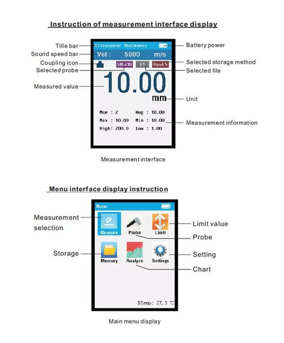 WINTACT WT100A 1.00225.0mm Digital Ultrasonic Thickness Tester