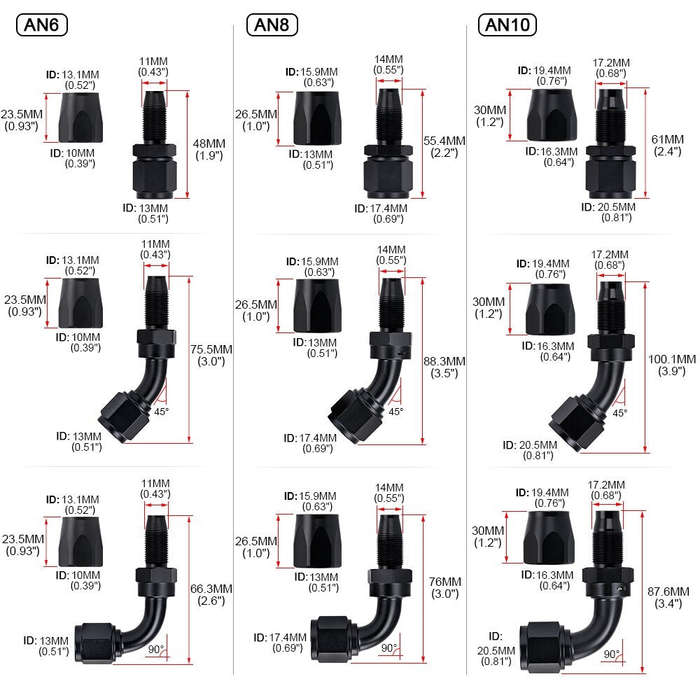 AN8 Straight Oil/Fuel Hose End Fitting