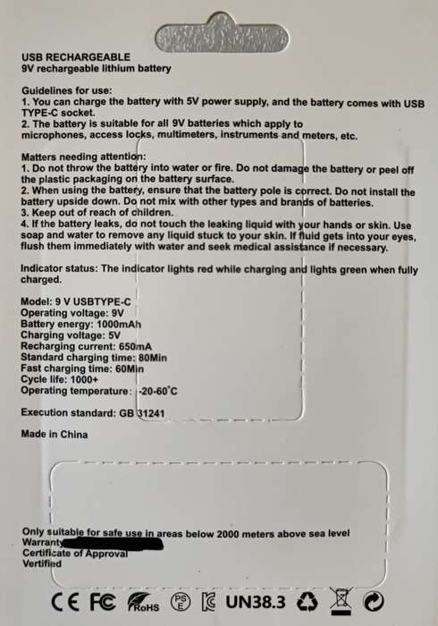 Hoselect 9v 1000mah Li-Ion Rechargeable Battery  (10005839)