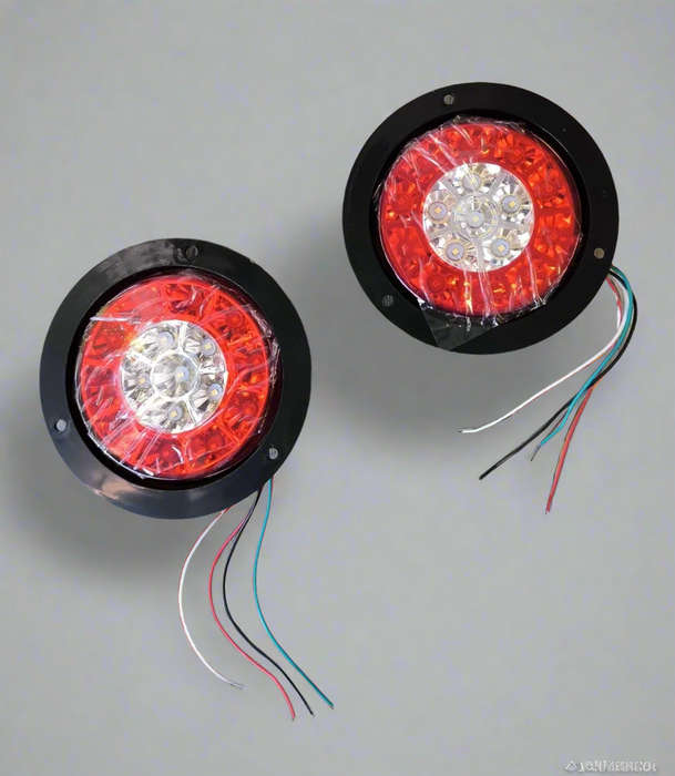 2Pcs 24v Round Truck/Trailer 16LED Rear Tail Stop Light RED + White