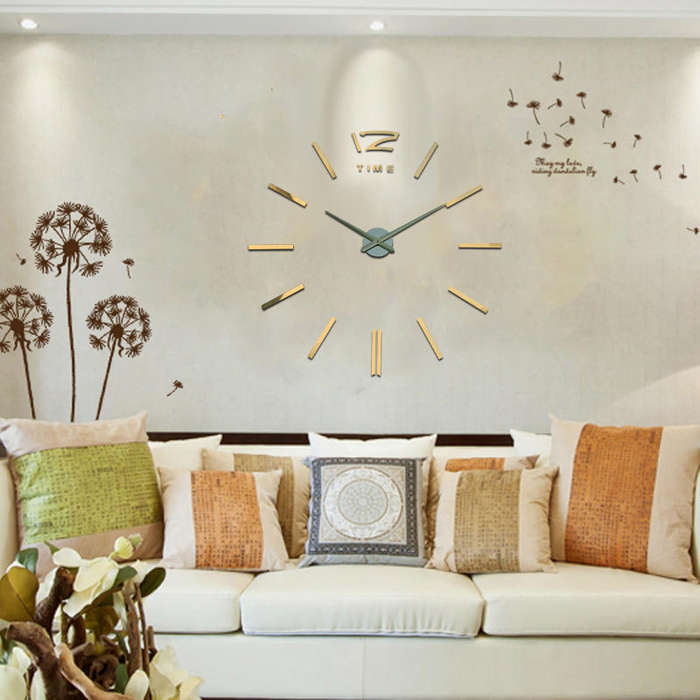 Large 3D DIY Mirror Wall Clock - Black
