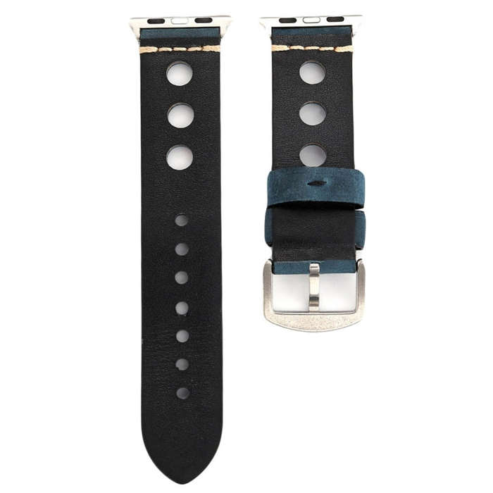 For Apple Watch Series 7 45mm / 6 & SE & 5 & 4 44mm / 42mm 3 & 2 & 1 Retro Hole Genuine Leather W...