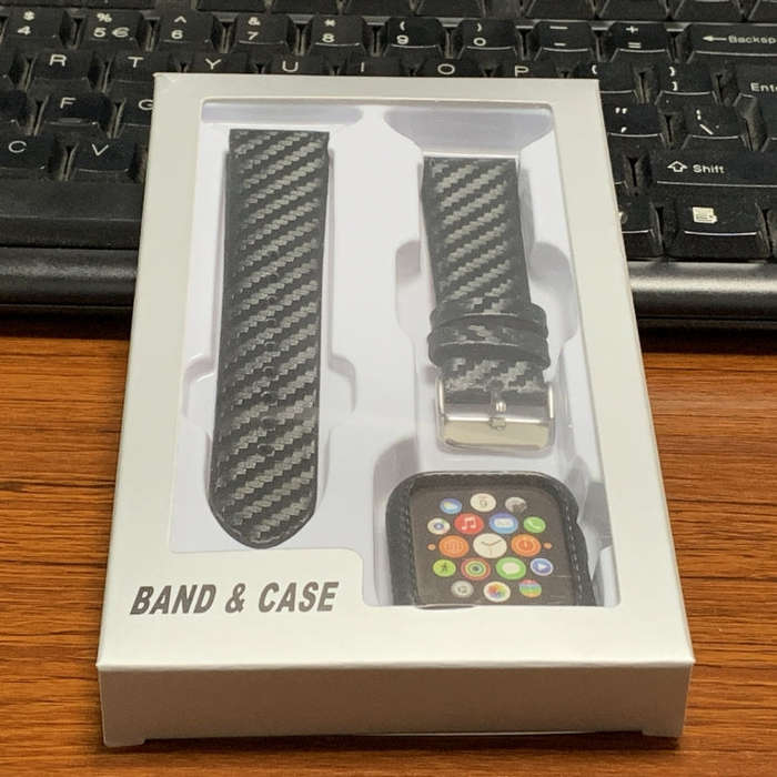 Genuine Leather Carbon Fiber Strap + Frame for Apple Watch Series 3 & 2 & 1 38mm