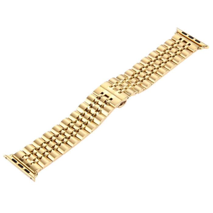 22mm Men Hidden Butterfly Buckle 7 Beads Stainless Steel Watch Band For Apple Watch 38mm(Gold)