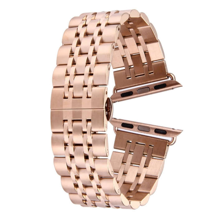 22mm Men Hidden Butterfly Buckle 7 Beads Stainless Steel Watch Band For Apple Watch 42mm(Rose Gold)