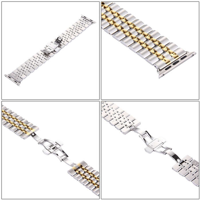 22mm Men Hidden Butterfly Buckle 7 Beads Stainless Steel Watch Band For Apple Watch 42mm