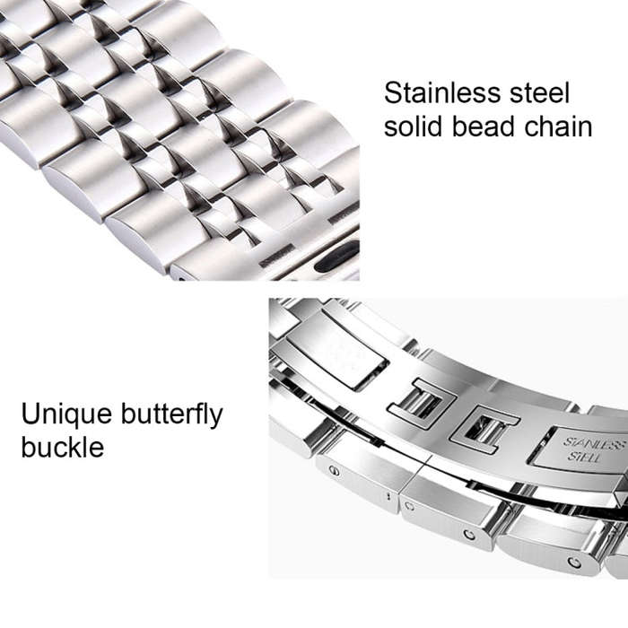 22mm Men Hidden Butterfly Buckle 7 Beads Stainless Steel Watch Band For Apple Watch 42mm