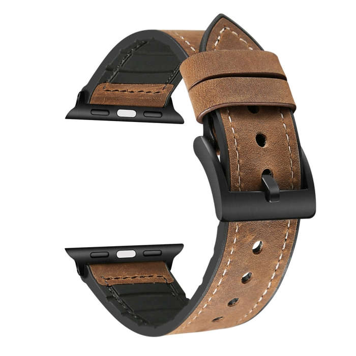 Crazy Horse Texture TPU + Stainless Steel Watch Band for Apple Watch Series 7 41mm / 6 & SE & 5 &...