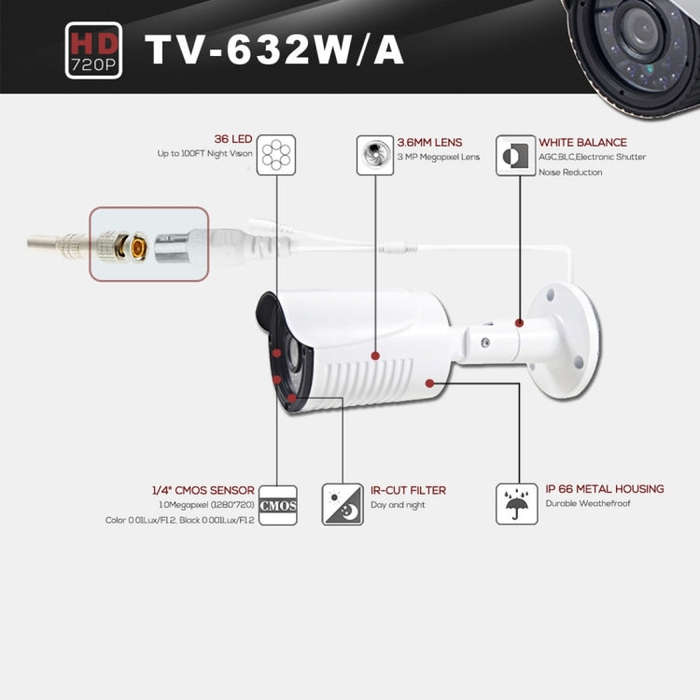 632A CE & RoHS Certificated Waterproof 3.6mm 3MP Lens AHD Camera with 36 IR LED, Support Night Vi...