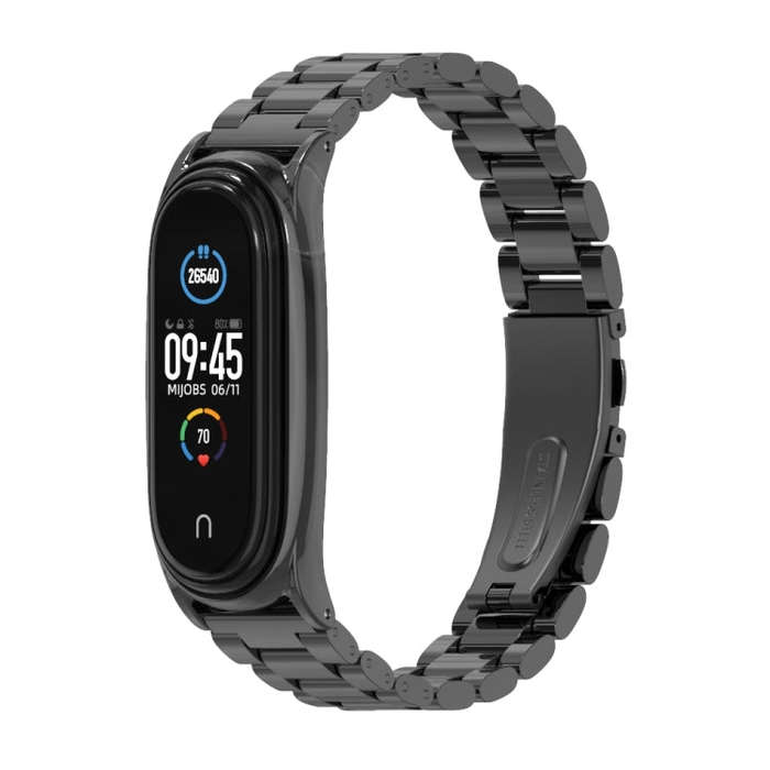 Mijobs Stainless Steel Metal Watch Band for Xiaomi Mi Band 3 & 4 & 5 & 6(Black)