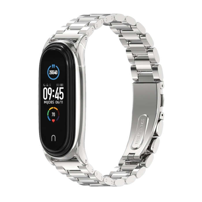 Mijobs Stainless Steel Metal Watch Band for Xiaomi Mi Band 3 & 4 & 5 & 6(Silver)