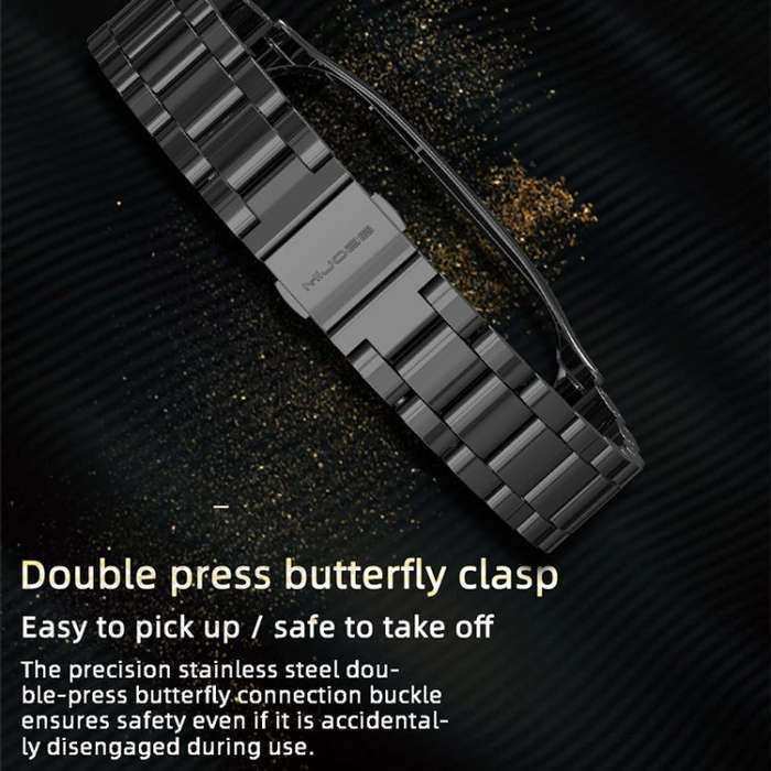 Mijobs Stainless Steel Metal Watch Band for Xiaomi Mi Band 3 & 4 & 5 & 6(Black)