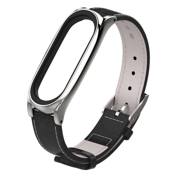 Mijobs Screwless Magnetic Case Top-grain Leather Watch Band for Xiaomi Mi Band 3 & 4 & 5 & 6, Hos...