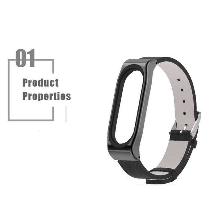 Mijobs Screwless Metal Case PU Leather Watch Band for Xiaomi Mi Band 3 & 4 & 5 & 6, Host not Incl...
