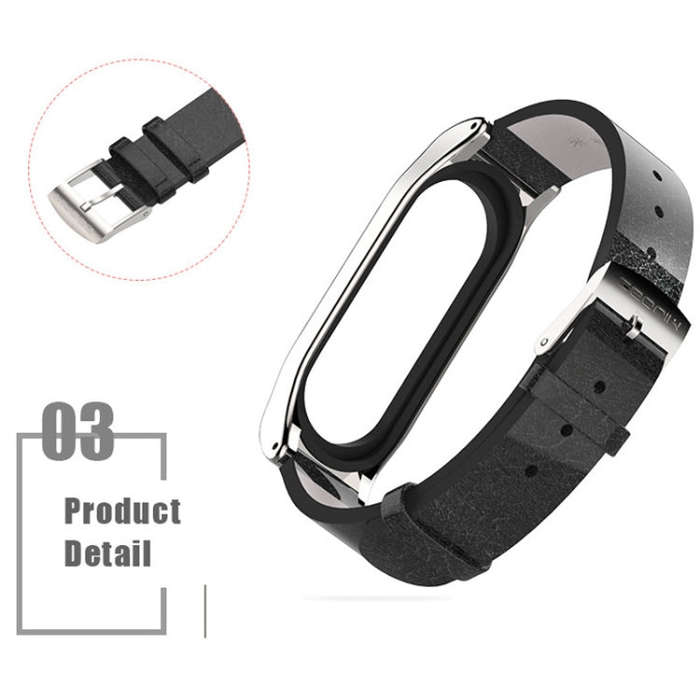 Mijobs Screwless Metal Case PU Leather Watch Band for Xiaomi Mi Band 3 & 4 & 5 & 6, Host not Incl...