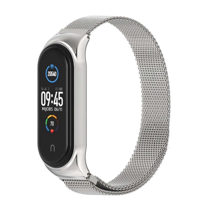 Mijobs Milan CS Metal Magnetic Watch Band for Xiaomi Mi Band 3 & 4 & 5 & 6, Host not Include(Silver)