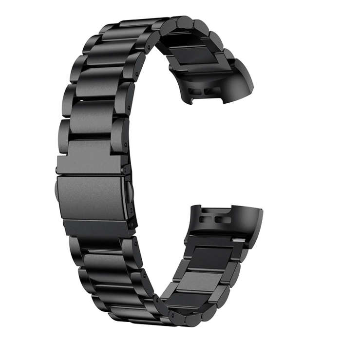 Three Beads Slingshot Buckle Solid Stainless Steel Watch Band for Fitbit Charge 3(Black)