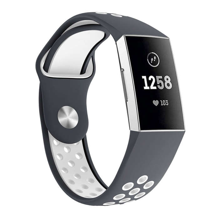 Two-color Round Hole Silicone Watch Band for Fitbit Charge 3, Watch Band Size:145-210mm(Grey White)