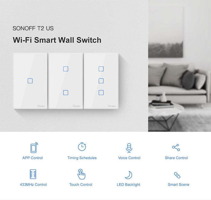 Sonoff T2 Touch 120mm Tempered Glass Panel Wall Switch Smart Home Light Touch Switch, Compatible ...
