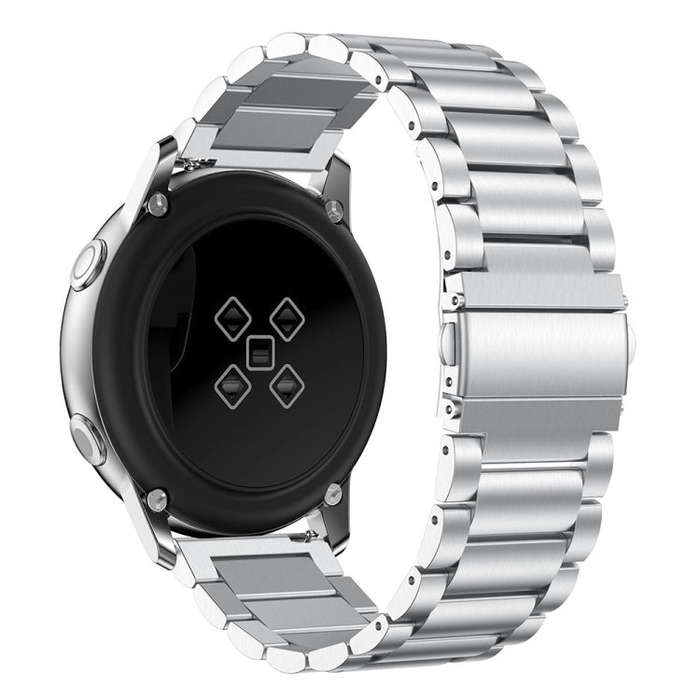 3-Beads Slingshot Buckle Solid Stainless Steel Watch Band for Galaxy Watch Active 20mm (Silver)