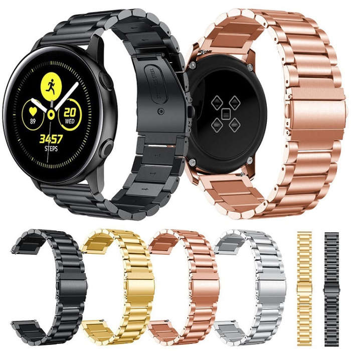 3-Beads Slingshot Buckle Solid Stainless Steel Watch Band for Galaxy Watch Active 20mm (Gold)