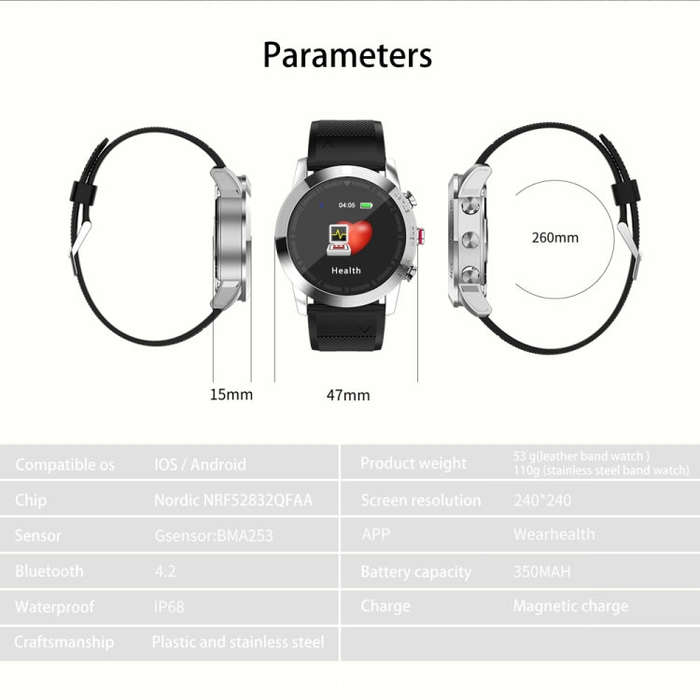DTNO.1 S10 1.3 inches TFT Color Screen Smart Bracelet IP68 Waterproof, Leather Watchband, Support...