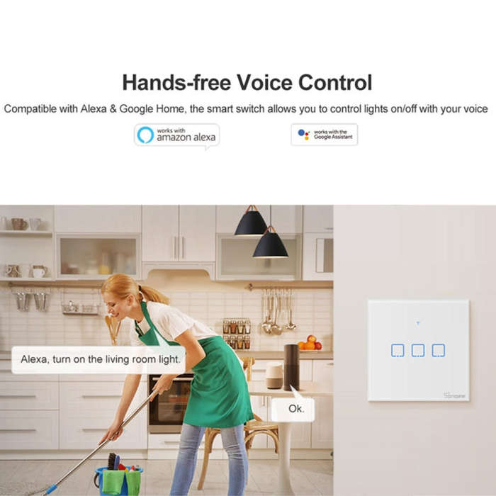 Sonoff T2 Touch 86mm Tempered Glass Panel Wall Switch Smart Home Light Touch Switch, Compatible w...