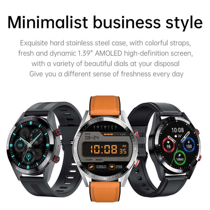 DW161.39 inch AMOLED Screen Smart Watch, Support Heart Rate / Blood Pressure Monitoring, Leather ...