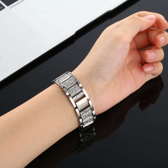 For Fitbit Versa Diamond-studded Stainless Steel  Watch Band(Silver)