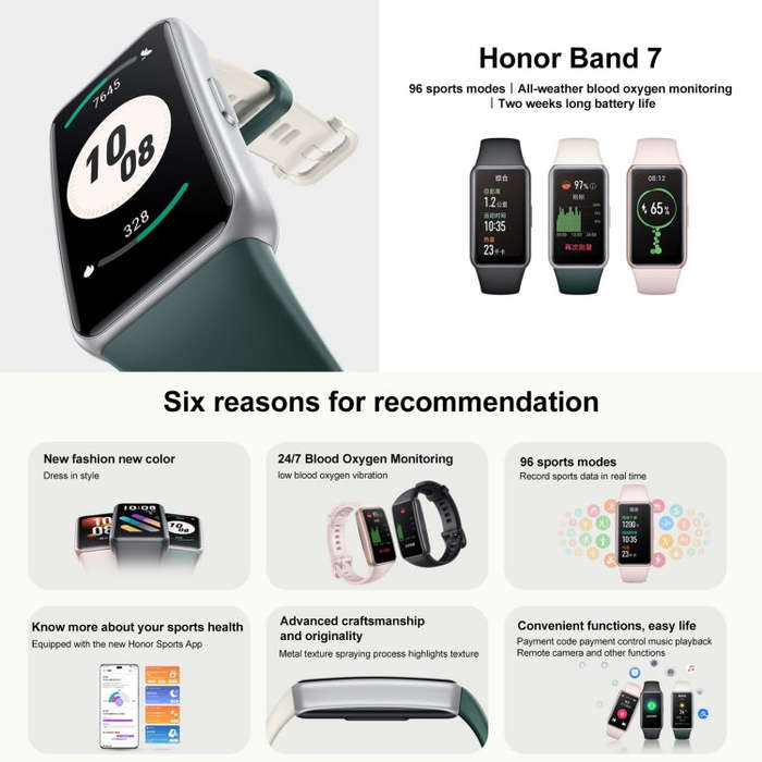 Honor Band 7, 1.47 inch AMOLED Screen, Support Heart Rate / Blood Oxygen / Sleep Monitoring(Cyan)