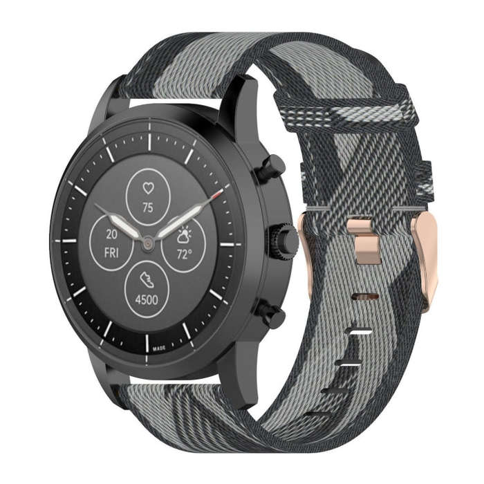 22mm Stripe Weave Nylon Wrist Strap Watch Band for Fossil Hybrid Smartwatch HR, Male Gen 4 Explor...