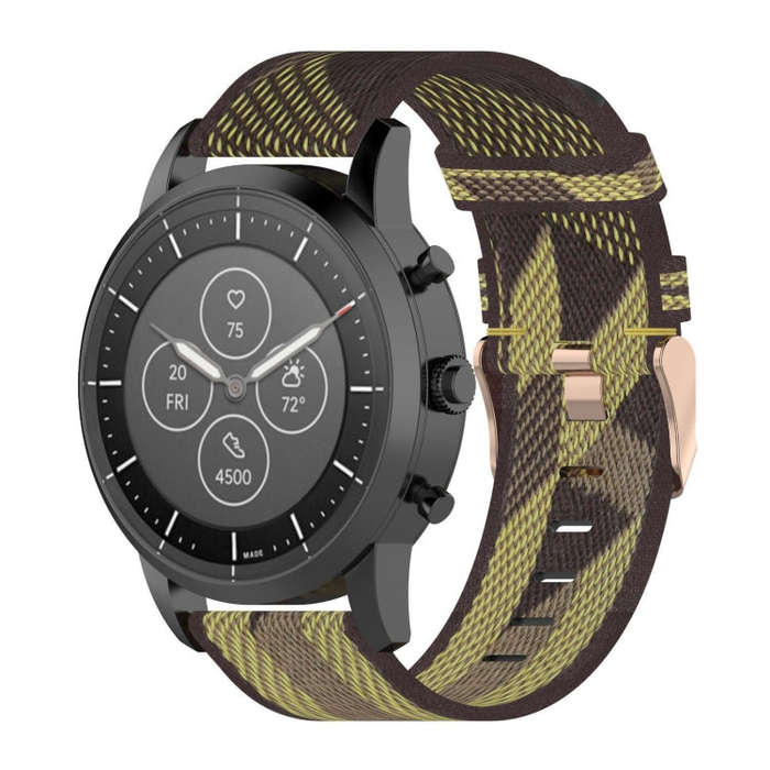 22mm Stripe Weave Nylon Wrist Strap Watch Band for Fossil Hybrid Smartwatch HR, Male Gen 4 Explor...