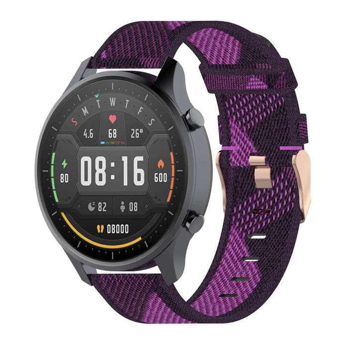 22mm Stripe Weave Nylon Wrist Strap Watch Band for Xiaomi Mi Watch Color, Garmin Vivoactive 4(Pur...
