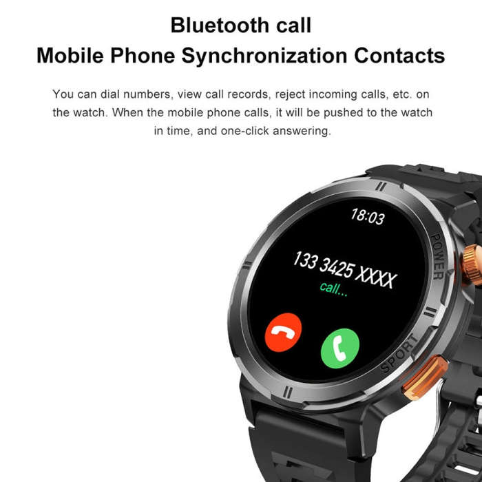 M52 1.43 inch Screen IP68 Waterproof Smart Watch, Support Bluetooth Call / Heart Rate (Tarnish)