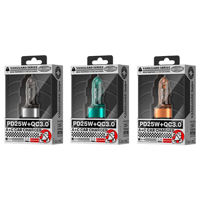 WK WP-C45 Vanguard Series Mecha Transparent USB+Type-C Fast Car Charger (Orange)