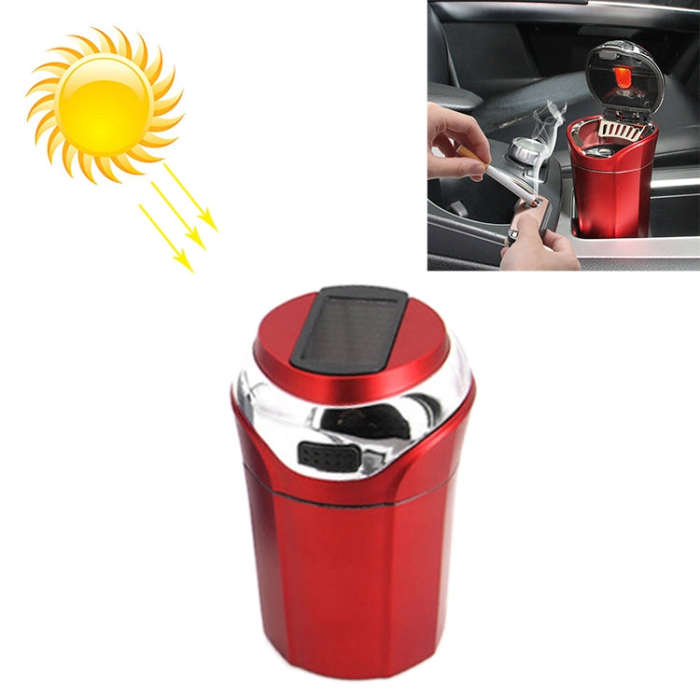 N12E Car Creative Ashtray Solar Power With Light And Cover With Cigarette Liighter (Red)