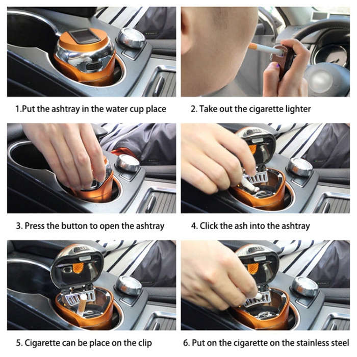 N12E Car Creative Ashtray Solar Power With Light And Cover With Cigarette Liighter (Black)